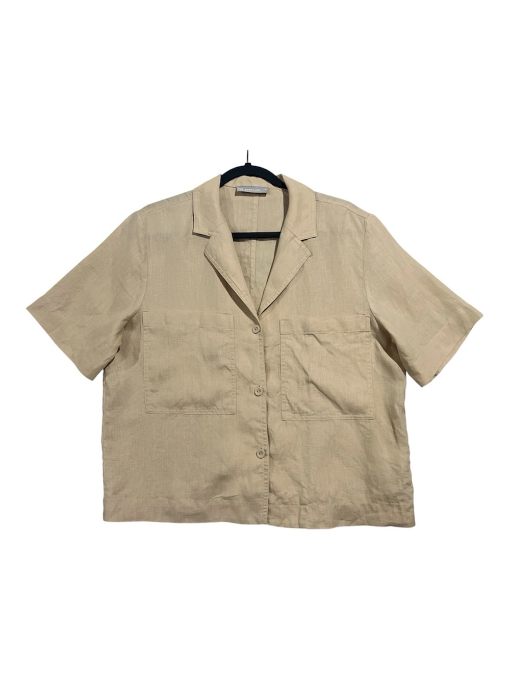 Everlane The Linen Workwear Shirt Women’s Medium Beige Boxy Cropped Short Sleeve